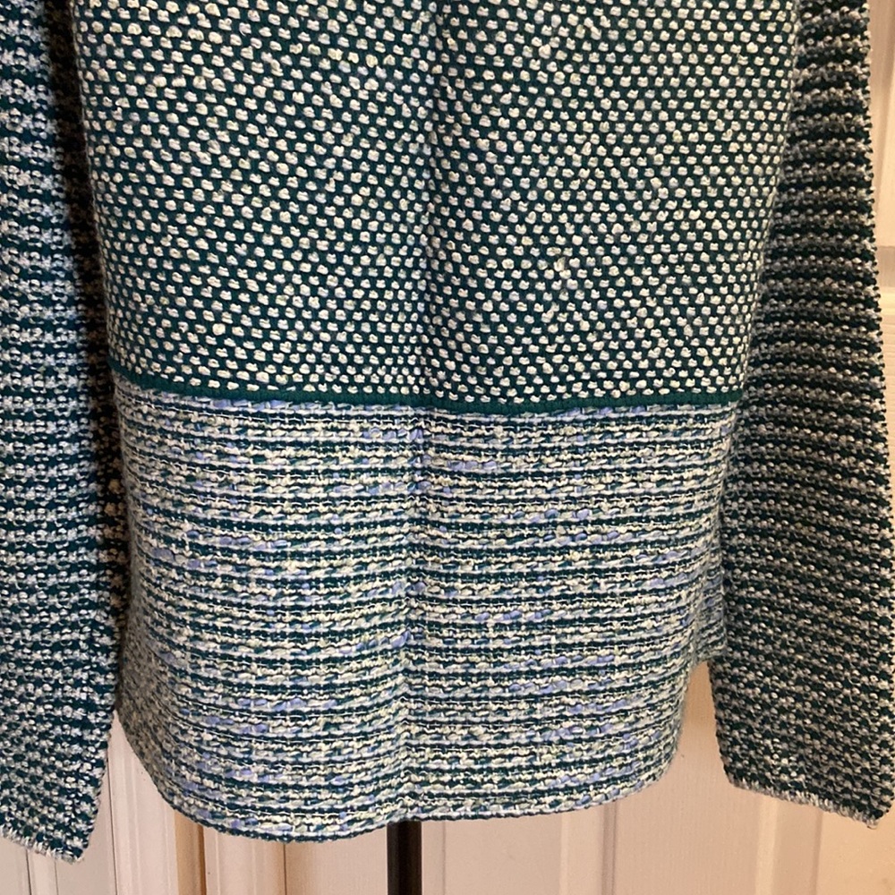 CHICO’S NWT Open Front Structured Tweed Teal Cardigan Size 1 (M) MSRP $119 - Picture 6 of 10